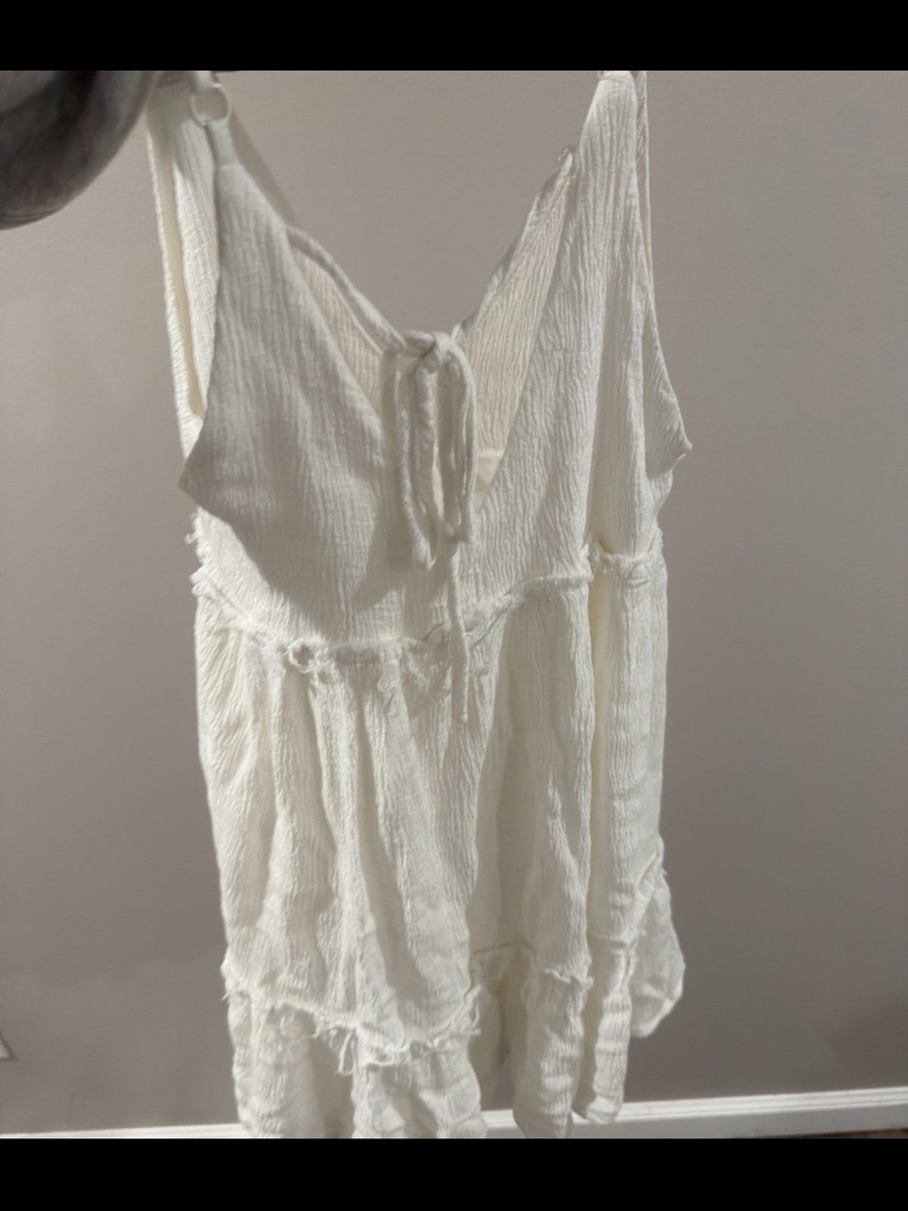 American Threads White Crinkle Sundress with Tie Straps and built in shorts